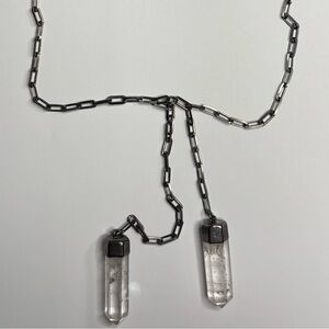 Silver Chain Necklace with Crystal Pendants